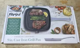 Parini 810088181924 9 Inch Cast Iron Square Enameled Grill Pan Cookware Non-stick Durable