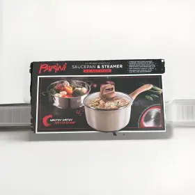 Parini 810088182617 Aluminum Nonstick Saucepan And Steamer Induction Base Glass Lid 2.1 Qt