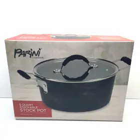 Parini 857946003707 Cookware 5 Quart Stackable Stock Pot With Glass Lid