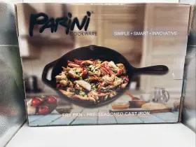 Inv00692 Parini Cookware Cast Iron Fry Pan Pre-seasoned Draining Spout Hand Round