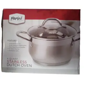 Inv10002 Parini Dutch Oven 4 Quart Pot 304 Stainless Steel Vented Tempered Glass Lid Nib