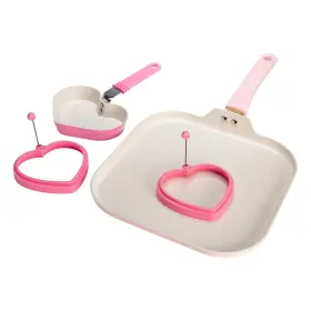 Paris Hilton 741393002799 Breakfast Ceramic Nonstick Cookware Set Includes Square Griddle Mini Heart