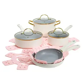 Paris Hilton 741393488753 Epic Nonstick Pots And Pans 12-piece Set Cream In Hand