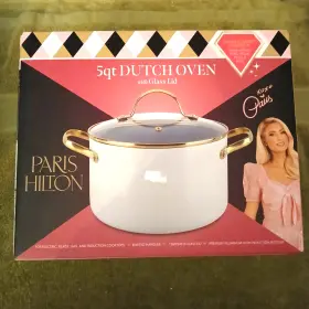 Paris Hilton 810088181672 5 Quart Dutch Oven With Tempered Glass Lid Nonstick Ceramic New