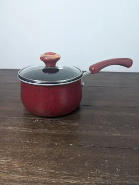 Qq13t Paula Deen Porcelain Non-stick 2 Quart Saucepan With Lid Red Speckled