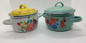 Pioneer Woman 085081453075 Mini Dutch Ovens With Lids 2 Pack Breezy Blossom 1.05qt./1l