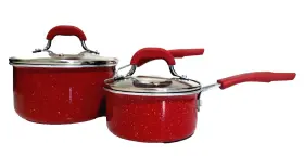 Pioneer Woman 085081454010 4 Pc. The Frontier Red Speckle Cookware 1 And 2 Quart Enamel Saucepans