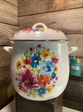 Pioneer Woman 085081540218 Breezy Blossom 12 Quart Stock Pot With Lid Steel Enamel Finish Nwt