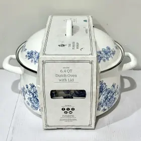 Pioneer Woman 085081658951 The Agatha Blue 6.4 Quart Dutch Oven Enamel On Steel Finish