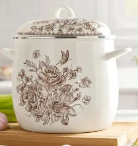 Pioneer Woman 085081659361 Agatha 12 Quart Stock Pot With Lid Enamel / Steel Brown Floral