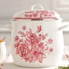 Pioneer Woman 085081833273 Agatha Red 12 Quart Stock Pot With Lid Steel Enamel Finish
