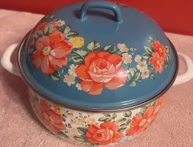 Pioneer Woman 2012-joc 2 Quart Enamel On Steel Round Casserole With Lid Double Handle Blue