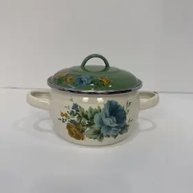 2813joc Pioneer Woman Green Floral Enamel Casserole Stock Pot With Lid 5.25 In