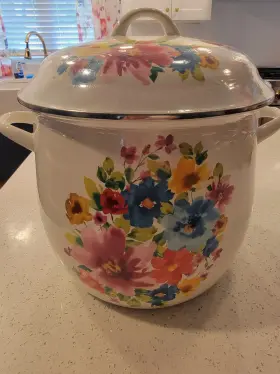 3315joc Pioneer Woman Stock Pot Breezy Blossom 12 Quart Enamel On Steel Floral White Nwt