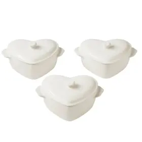 Pw15100130817cl Pioneer Woman Mini Hearts Ceramic Baking Dish W Lid 3pcs Linen Casserole Cocotte