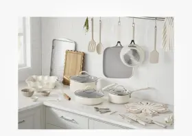 Pw45007796140cn Pioneer Woman Sutton 34-piece Ceramic Nonstick Cookware And Bakeware Set Beige