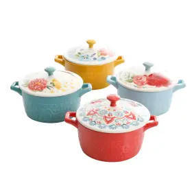 Pwd096881814606 Pioneer Woman Floral Medley Mini Casserole Dish Lid Cocotte Set Ceramic