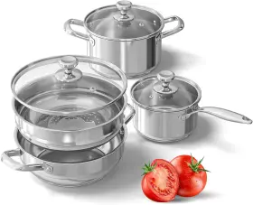 Bxg-001 Pots And Pans Set Ollas De Acero Inoxidable Juego Bater A Cocina Sartenes Antiadherentes 7pc