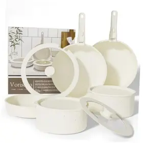 Msg-wh-11 Pratello 11 Pcs Pots And Pans Set Non Stick Dishwasher Safe Piece-beige White