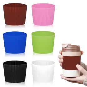 Pravics 628992803791 6pcs Reusable Coffee Cup Silicone Sleeves Heat Resistant Insulates Protective