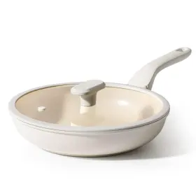 Pricusis 850048905436 Nonstick Ceramic Frying Pan With Lid 10 Inch Dishwasher Safe White