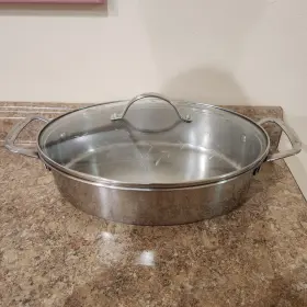 5841 Princess House 18/10 Stainless Steel 5 Quart Oval Roaster Pot With Etched Glass Lid
