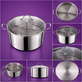 W2419 Princess House 32 Quart Stainless Steel Stockpot Steamer With Insert And Lid Induction W2419 Princess House 32 Quart Stainless Steel Stockpot Steamer With Insert And Lid Induction