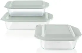 1135014 Pyrex Deep 3-pack Glass Baking Dish Set 9 Inch X13 7 X11 8 X8 With Bpa-free Li