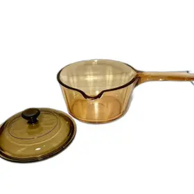 1653 Pyrex Vintage Corning Visions Amber Glass Saucepan W Spout And Lid V1c