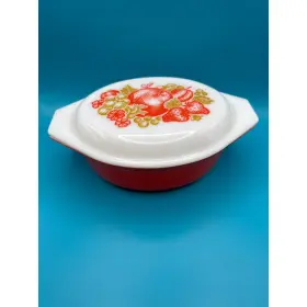168-70 Pyrex Orange Fiesta Oval Casserole Dish W White Lid Fruit Vintage 70s 043