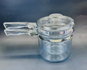 6283l-6283u Pyrex Vintage Flameware Double Boiler And Insert With Glass Lid 6283