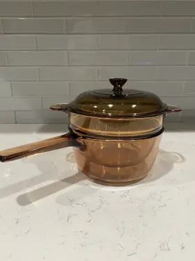 V-1.5-c Pyrex V-20-b Vision Corning Amber Glass 1.5l / Quart Double Boiler Pan And Lid