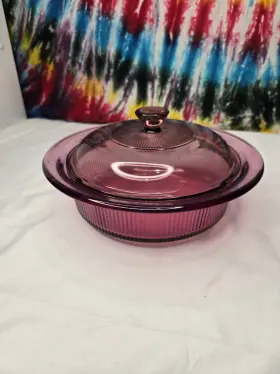 V-31-b Pyrex Vision Corning Ware Bowl With Lid Ribbed Glass Casserole Dish Cranberry V31b