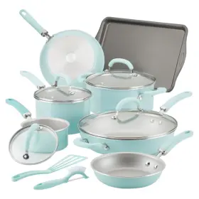 12015-t Rachael Ray Create Delicious 13-piece Enameled Nonstick Cookware Set Light B