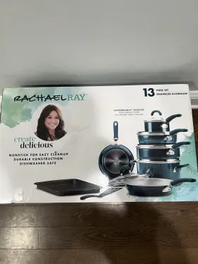 12144 Rachael Ray Create Delicious 13-piece Nonstick Cookware Set - Teal Shimmer