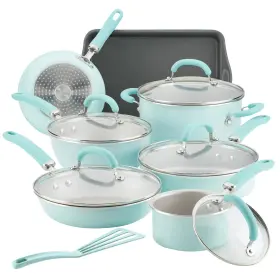 12146 Rachael Ray Create Delicious 13-pc Nonstick Cookware Set Light Blue Shimmer