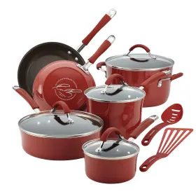 16339 Rachael Ray Cucina 12-piece Nonstick Cookware Pots And Pans Set Cranberry Red