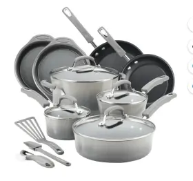 17641 Rachael Ray Gray 15 Piece Hard Enamel Nonstick Pots And Pans Set