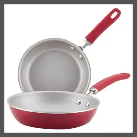 54210943 Rachael Ray Create Delicious 2pc Aluminum Nonstick Skillets Red