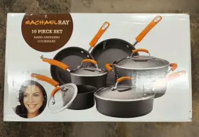 87375-t Rachael Ray Hard-anodized Aluminum Nonstick Cookware 10-pc Set Gray/ora Obn P1