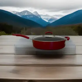 91583082m Rachael Ray 5-quart Oval Saut Pan Red/silver Glass Lid Nonstick