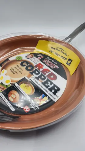 9729802708 Red Copper 12 Inch Ceramic Non-stick Frying Pan Oven Safe Helper Handle