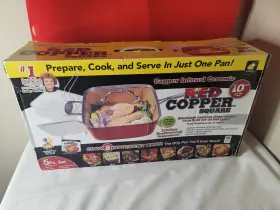9729802804 Red Copper New Covered Square No Stick Pan And Booklet Basket Tray 5 Piece Set