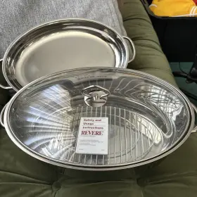 1032328 Revere Ware Large Stainless Steel Covered Oval Roaster 4 Pieces