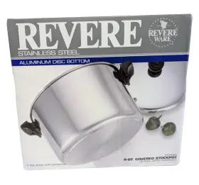 3520260 Revere Ware Vintage 1992 Aluminum Disc Bottom 6 Quart Covered Stockpot And Lid