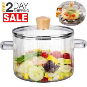 Riavzau 005694054798 Ollas De Vidrio 1.8 Litros 60 Oz Transparente Para Cocinar En Estufa Sopa Pasta