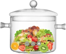 Riavzau 035003017176 Glass Cooking Pots 1.9l/64oz Heatresistant Borosilicate Saucepan With Cove