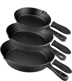 Rincentd 792282715092 Pre-seasoned Cast Iron Skillet 3 Piece Frying Pan Set With Heat-res