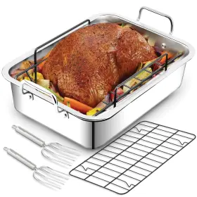 R-k-31 Rorence Turkey Roasting Pan With Nonstick Rack Large 16 X 12 Inch Stainless Steel Tur
