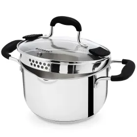 Tip-k-27 Rorence Stainless Steel Stock Pot With Pour Spout And Silicone Handles Glass Lid